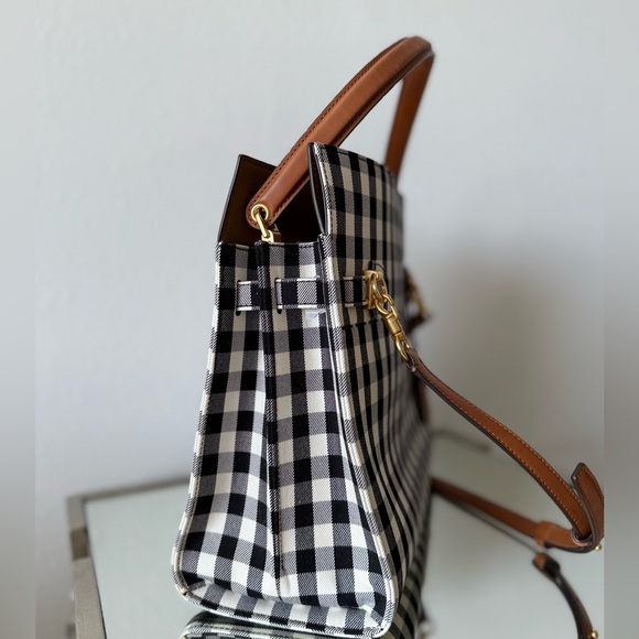 Like new TORY BURCH Lee Radziwill gingham twill Double tote - Picture 8 of 12